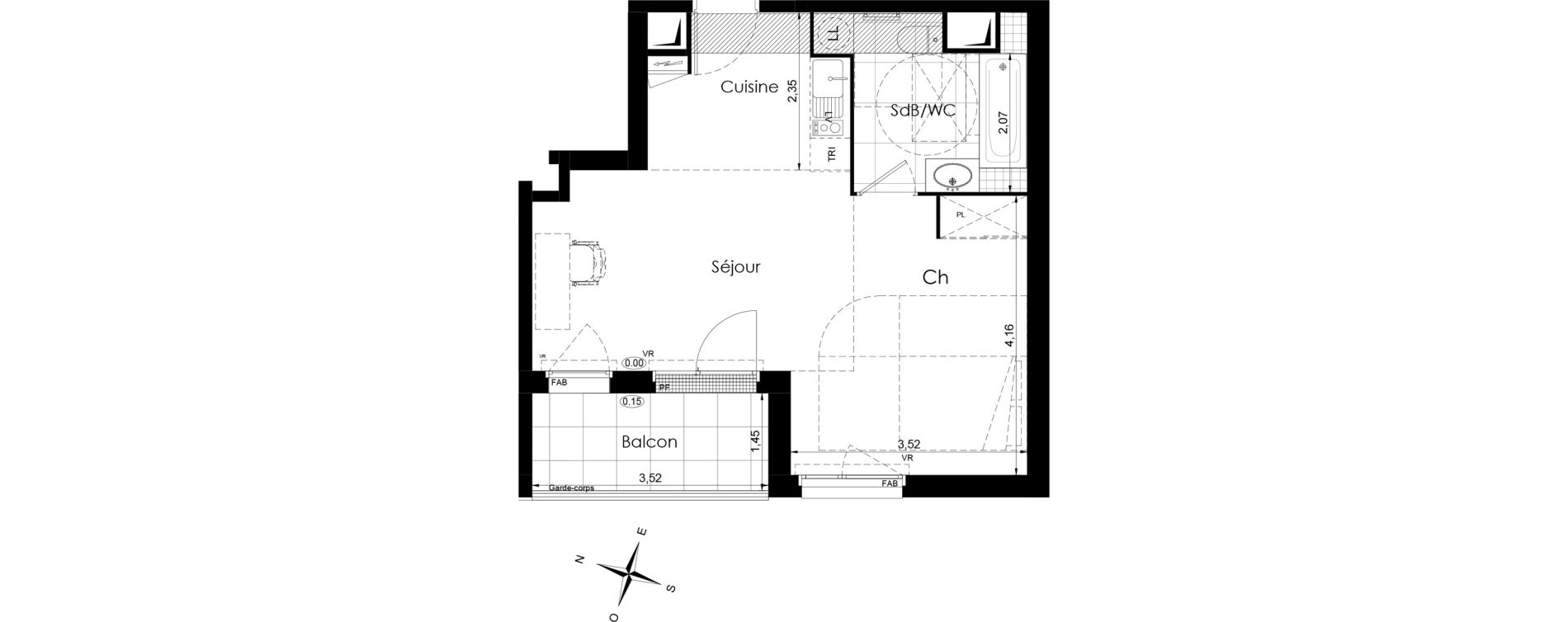 Appartement T1 de 39,05 m2 à Meaux Colbert