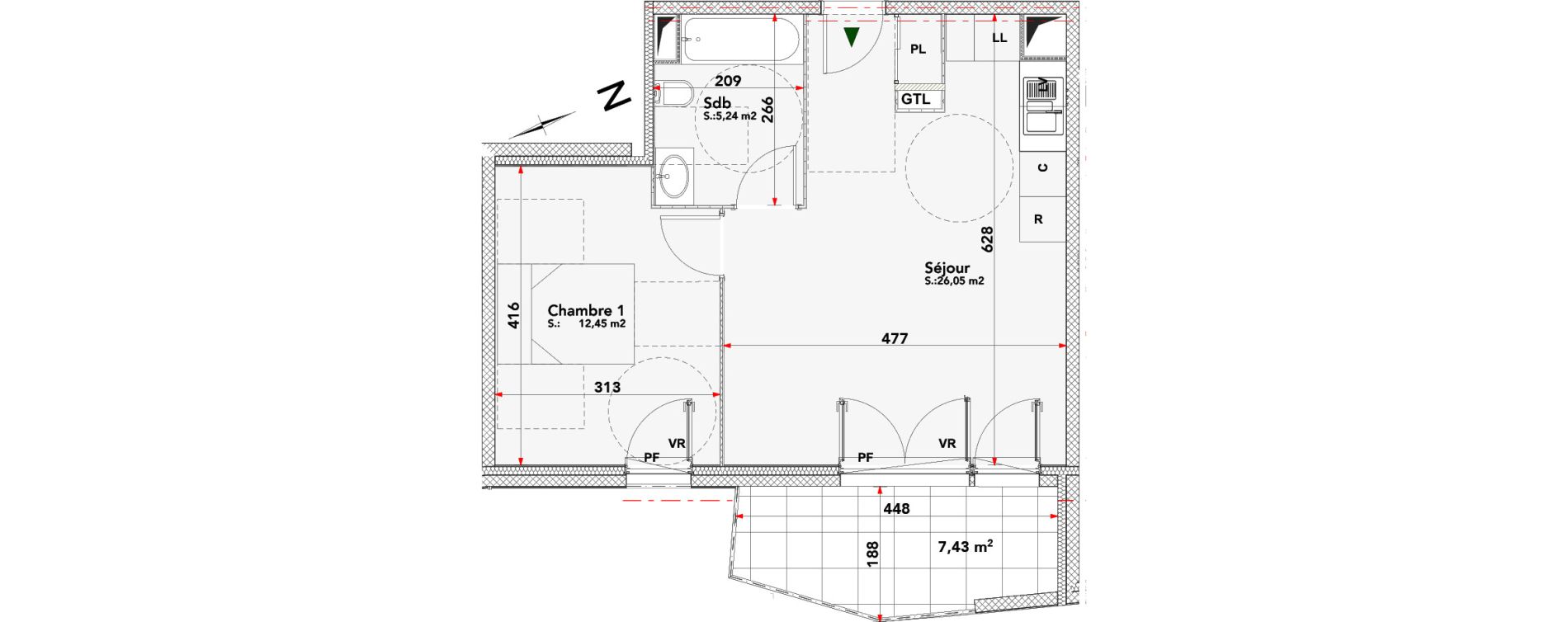 Appartement T2 de 43,74 m2 &agrave; Meaux Centre