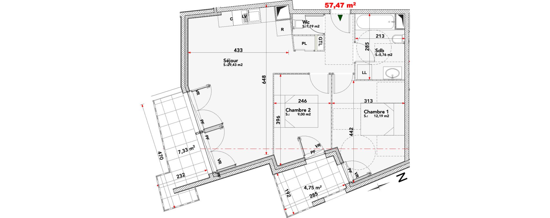 Appartement T3 de 57,47 m2 &agrave; Meaux Centre