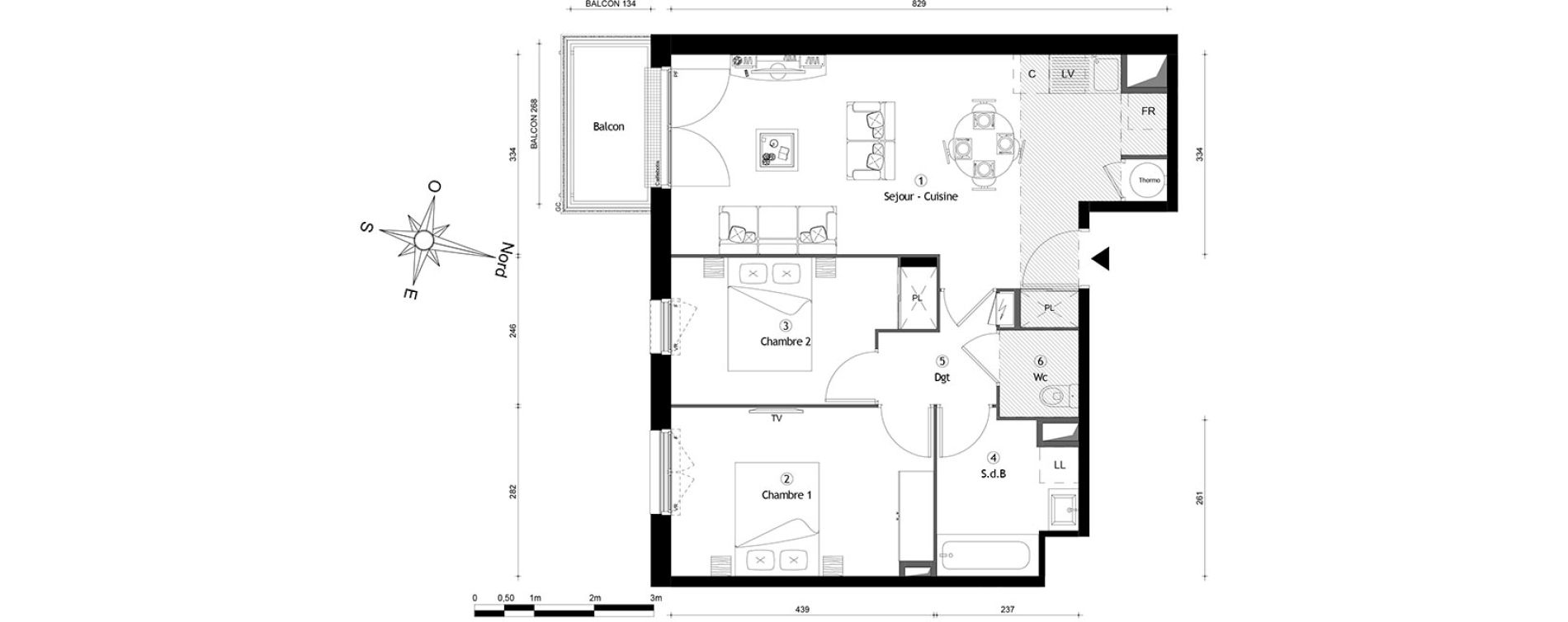 Appartement T3 de 60,00 m2 &agrave; Meaux Centre
