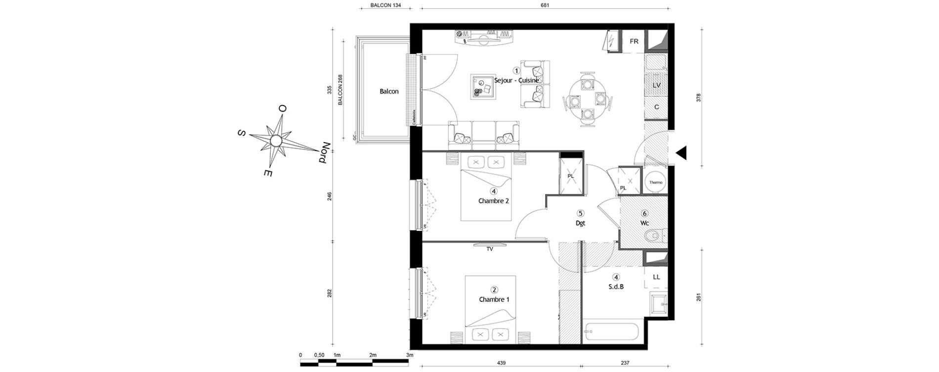 Appartement T3 de 56,70 m2 &agrave; Meaux Centre