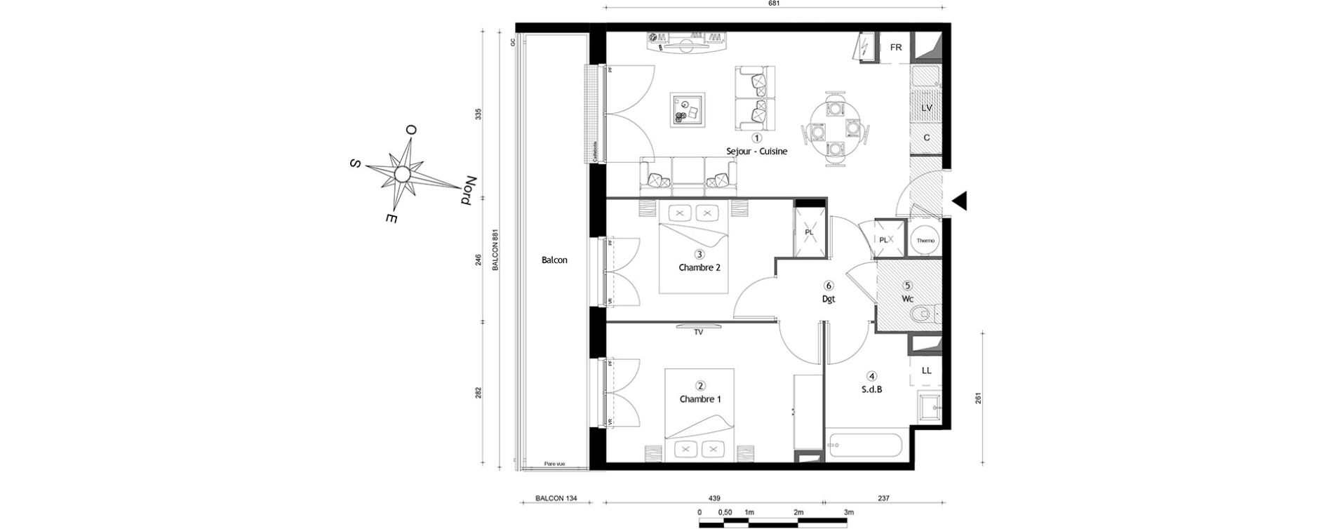 Appartement T3 de 56,50 m2 &agrave; Meaux Centre