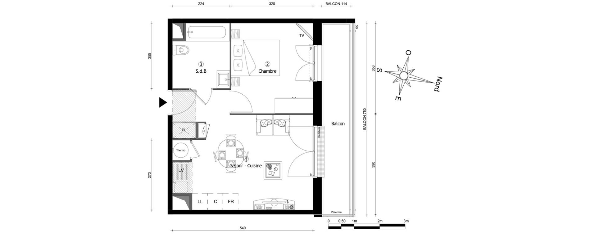 Appartement T2 de 38,30 m2 &agrave; Meaux Centre