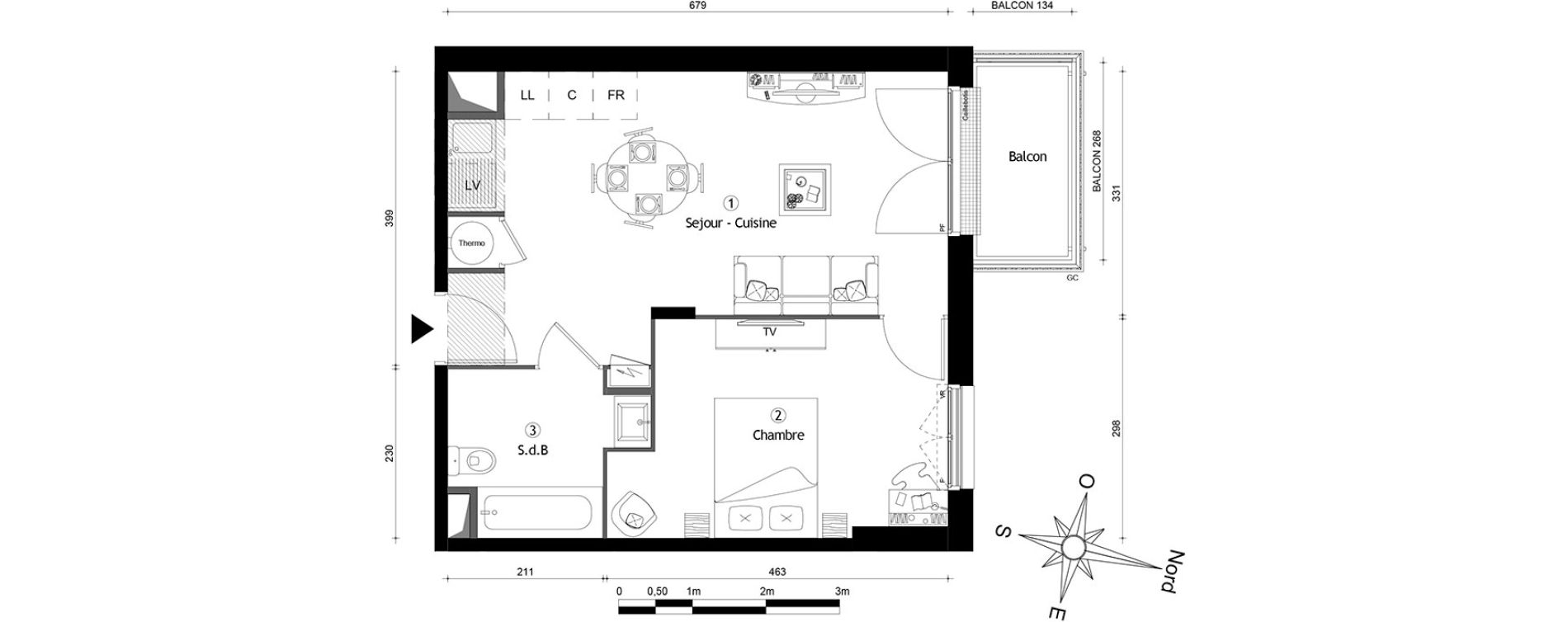 Appartement T2 de 41,10 m2 &agrave; Meaux Centre