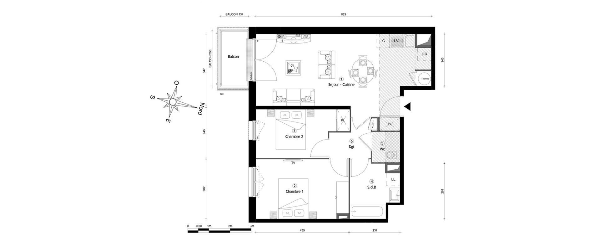 Appartement T3 de 59,60 m2 &agrave; Meaux Centre