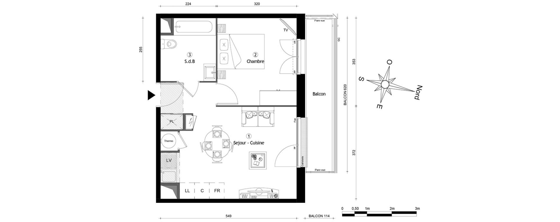 Appartement T2 de 38,30 m2 &agrave; Meaux Centre