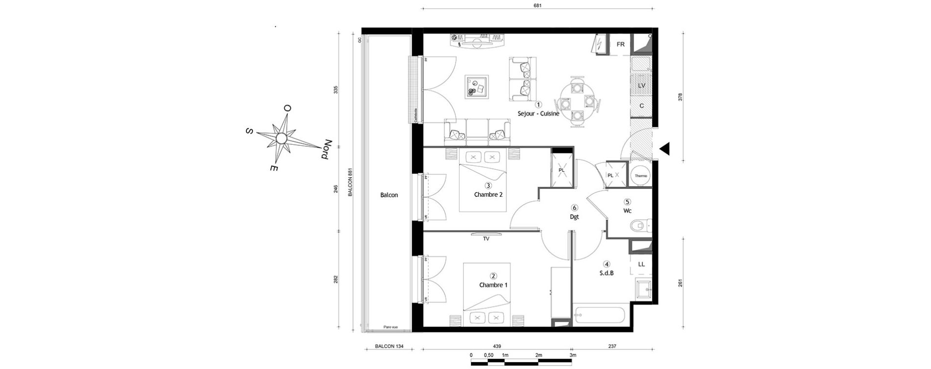 Appartement T3 de 56,50 m2 &agrave; Meaux Centre