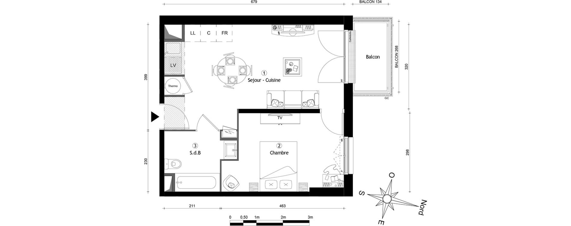 Appartement T2 de 40,70 m2 &agrave; Meaux Centre