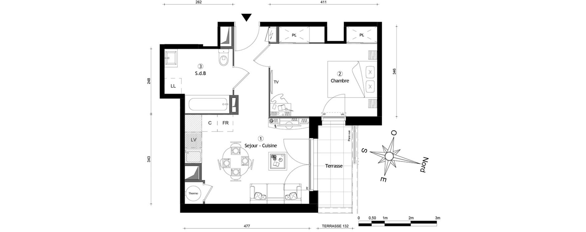 Appartement T2 de 39,30 m2 &agrave; Meaux Centre