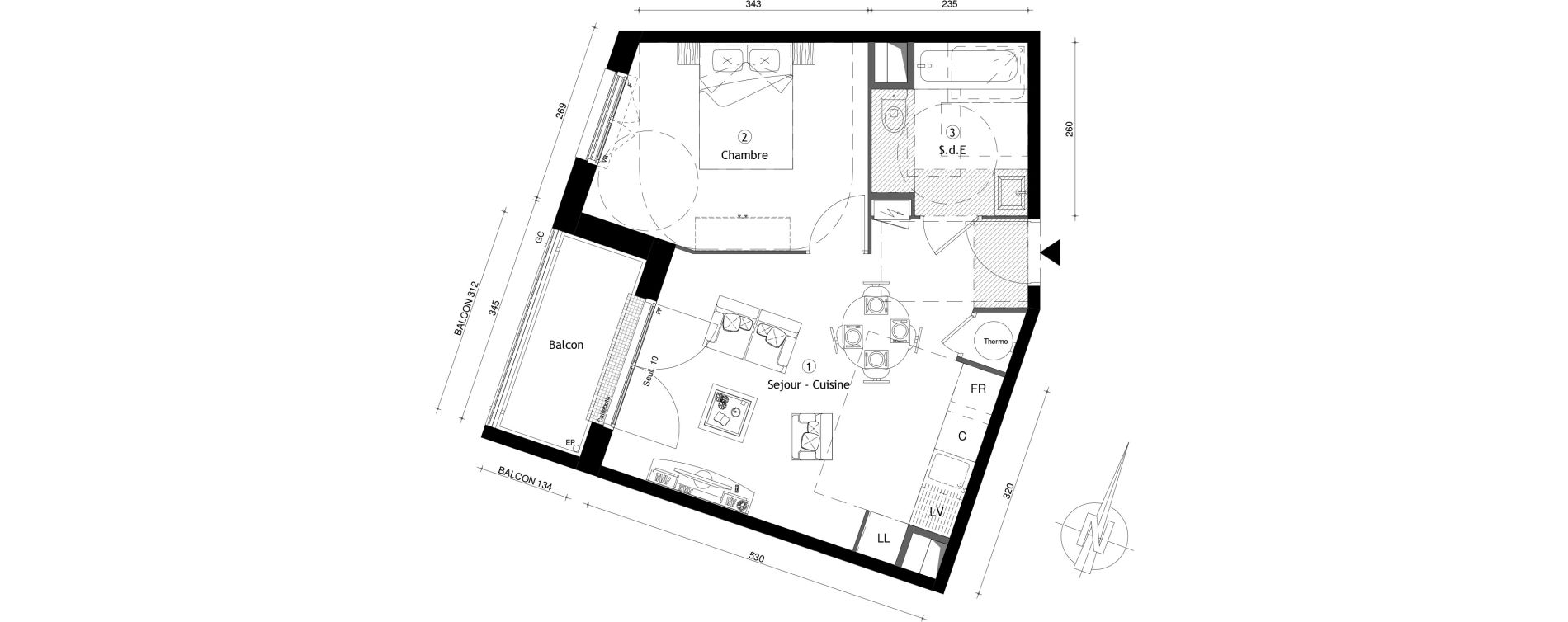 Appartement T2 de 40,30 m2 &agrave; Meaux Centre