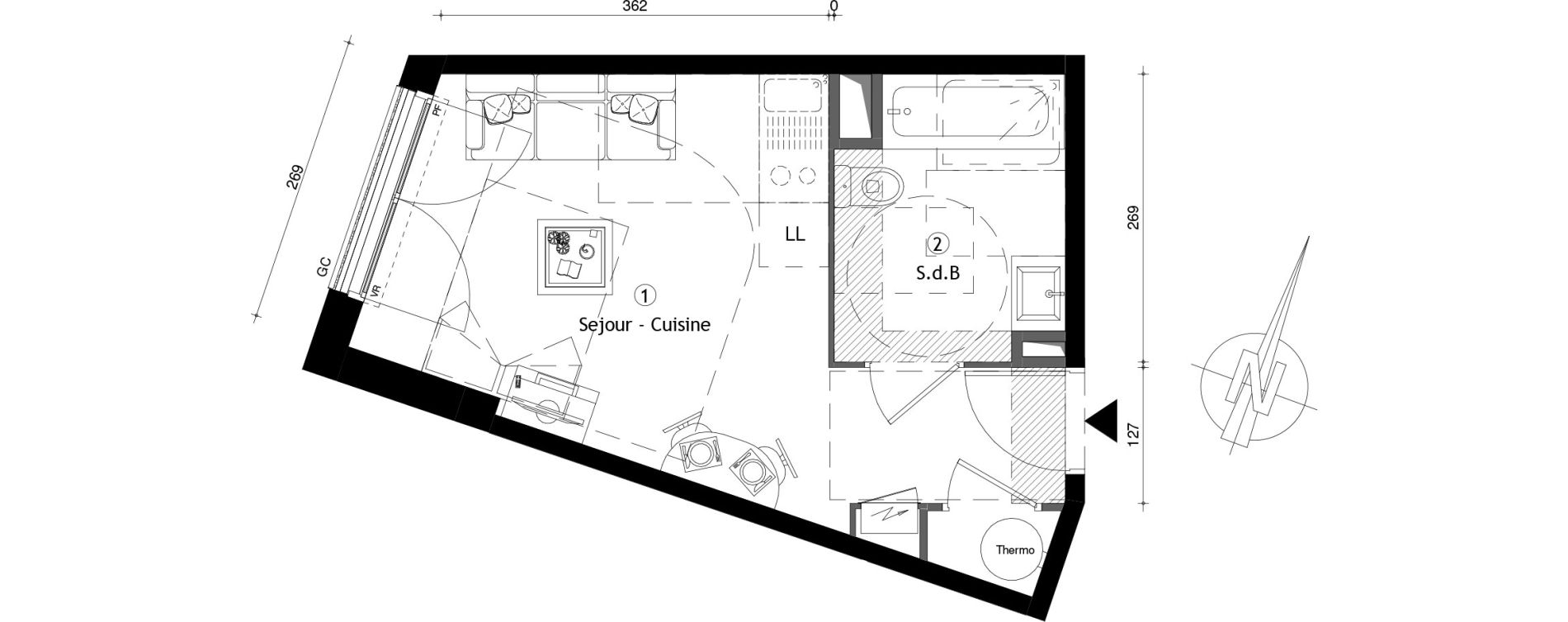 Appartement T1 de 23,40 m2 &agrave; Meaux Centre