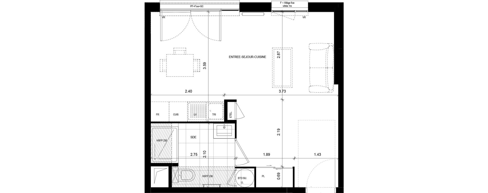 Appartement T1 de 33,73 m2 &agrave; Meaux Beauval
