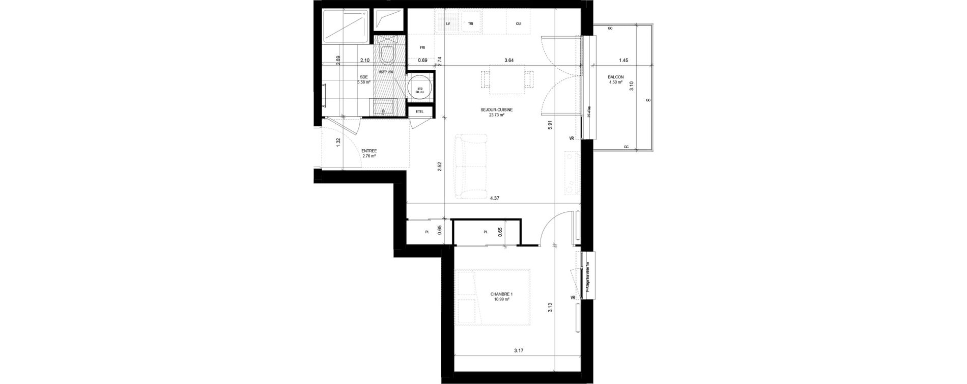 Appartement T2 de 43,06 m2 &agrave; Meaux Beauval