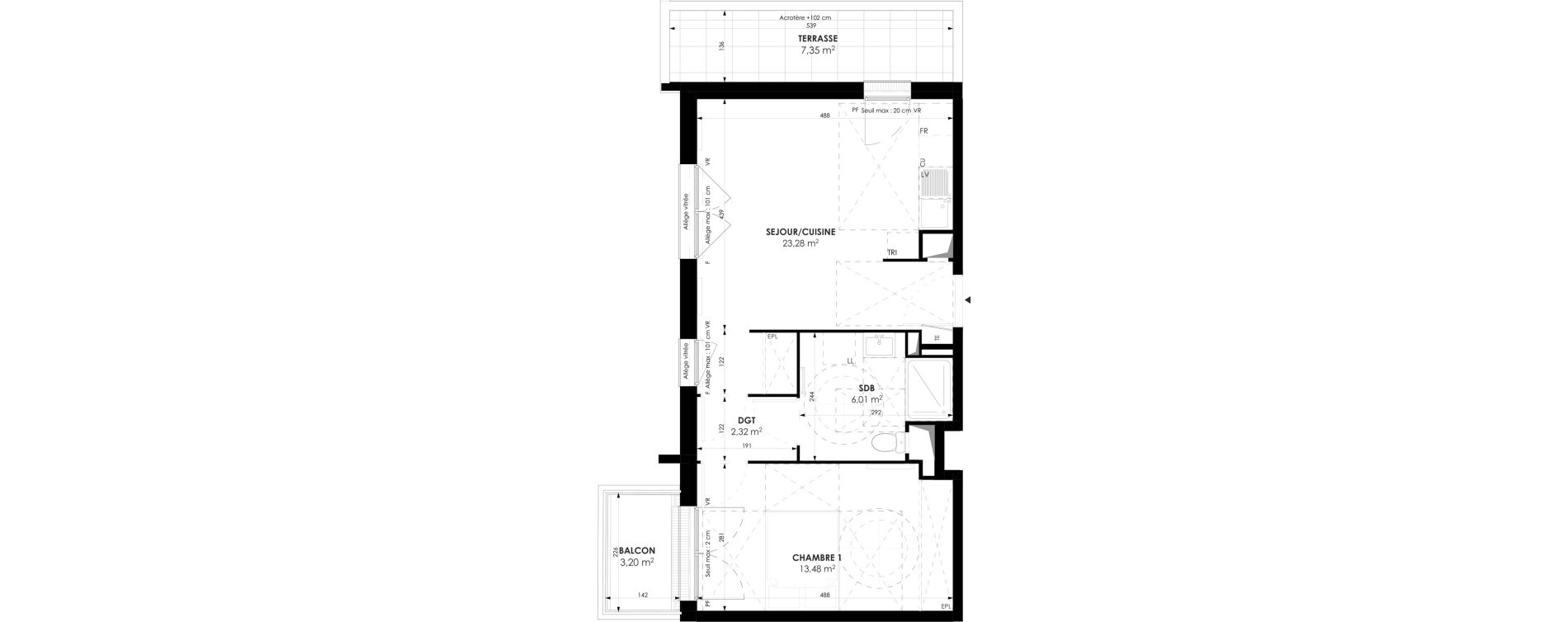 Appartement T2 de 45,09 m2 &agrave; Meaux Beauval