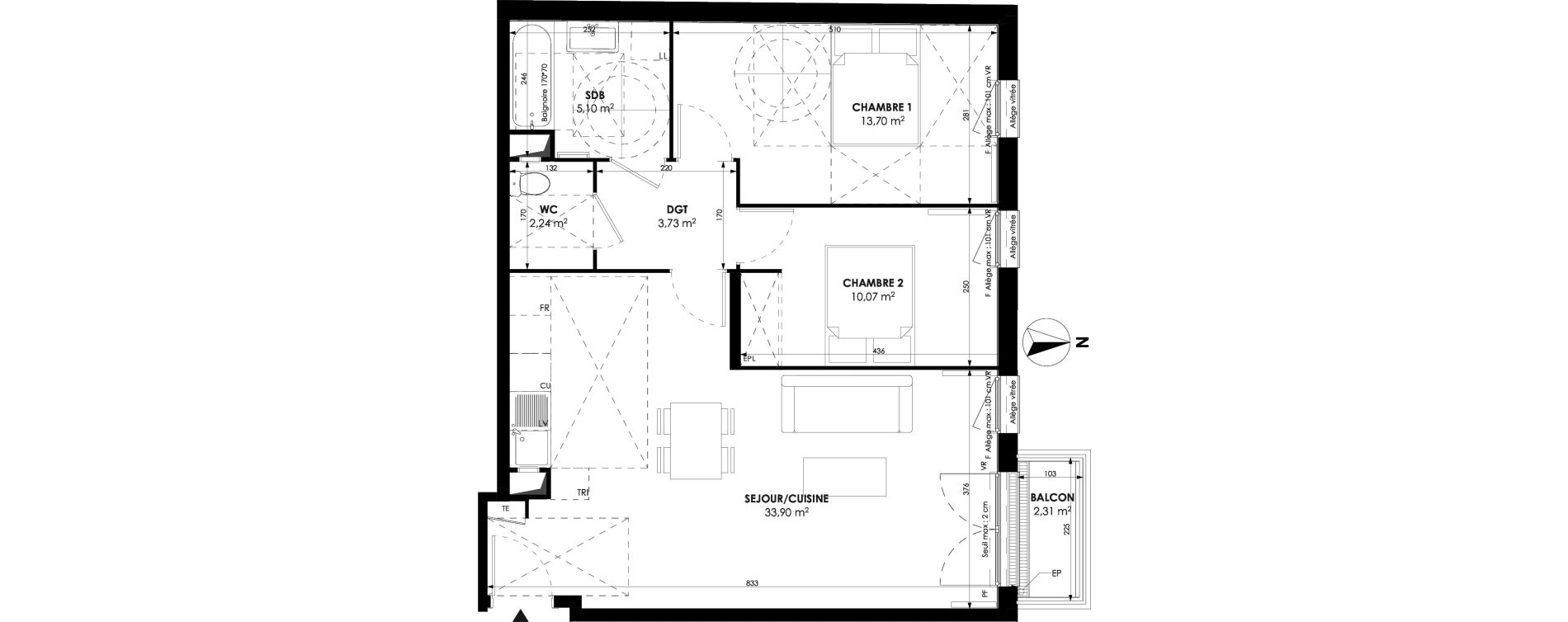 Appartement T3 de 68,74 m2 &agrave; Meaux Beauval