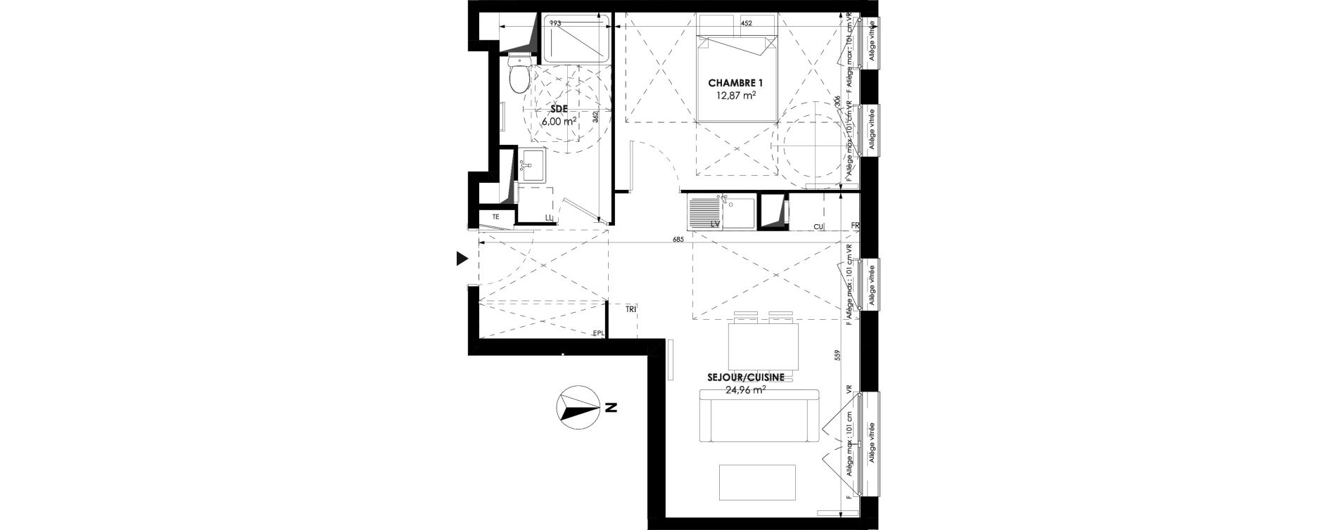 Appartement T2 de 43,83 m2 &agrave; Meaux Beauval