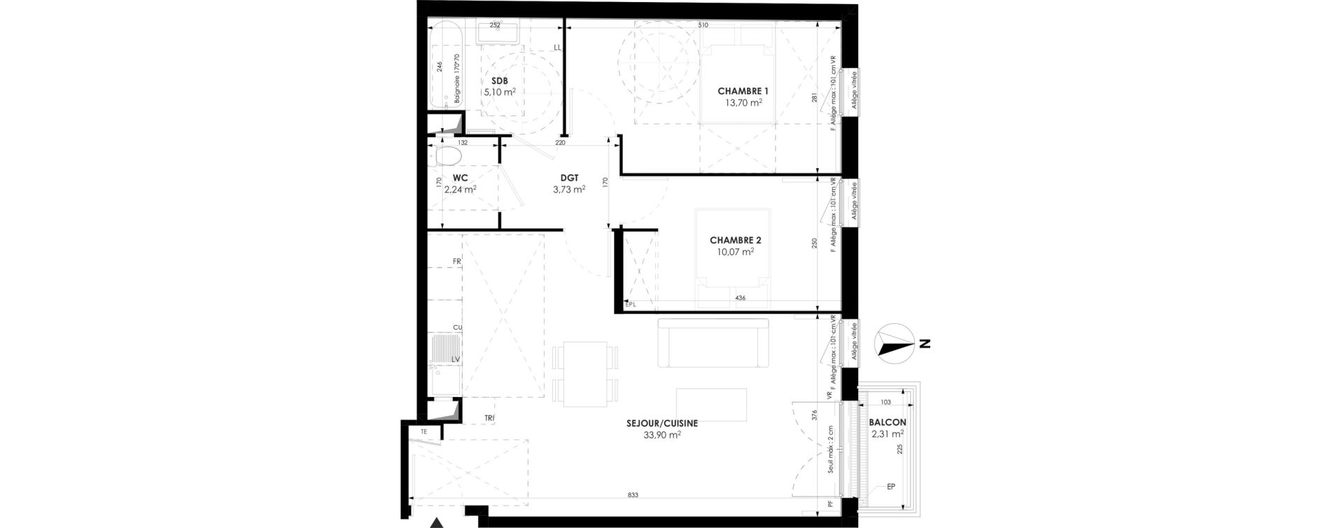 Appartement T3 de 68,74 m2 &agrave; Meaux Beauval
