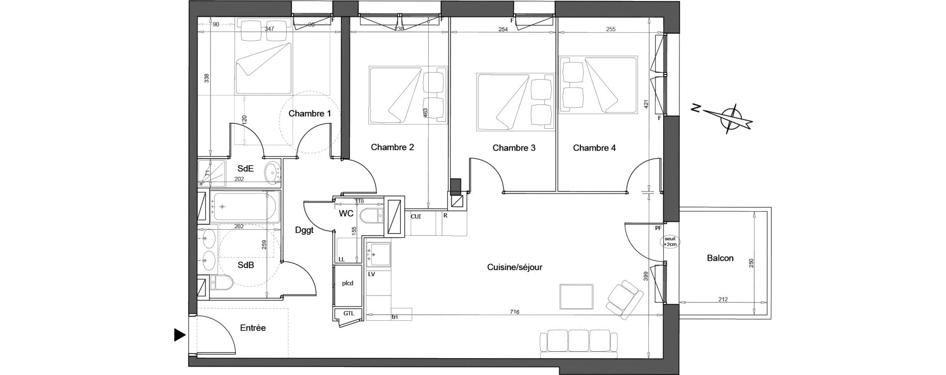 Appartement T5 de 88,70 m2 &agrave; Melun Woodi