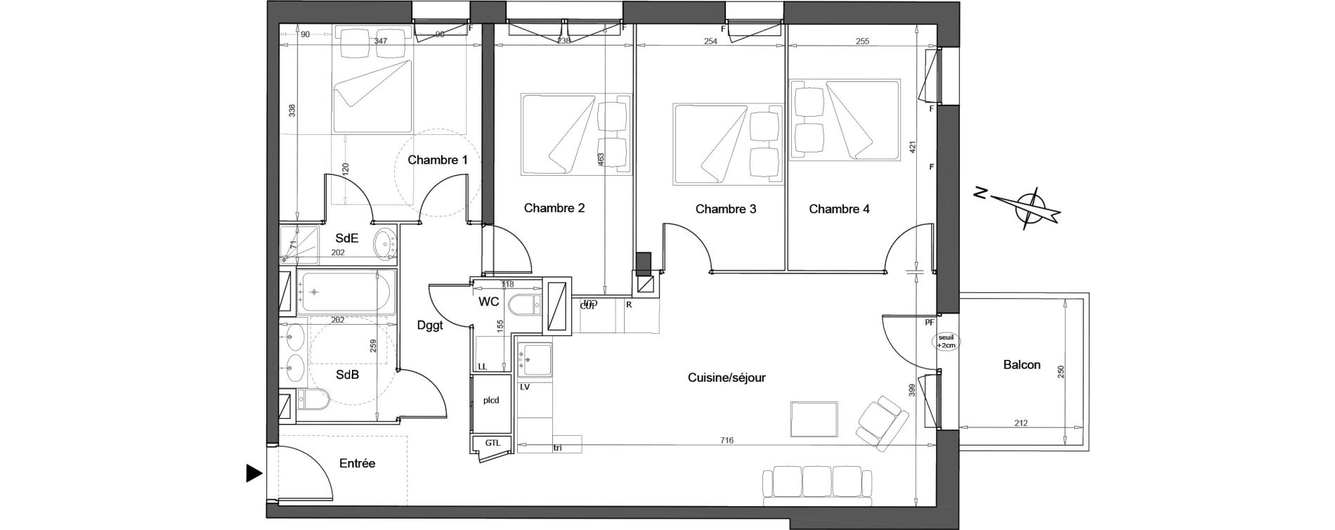 Appartement T5 de 88,70 m2 &agrave; Melun Woodi