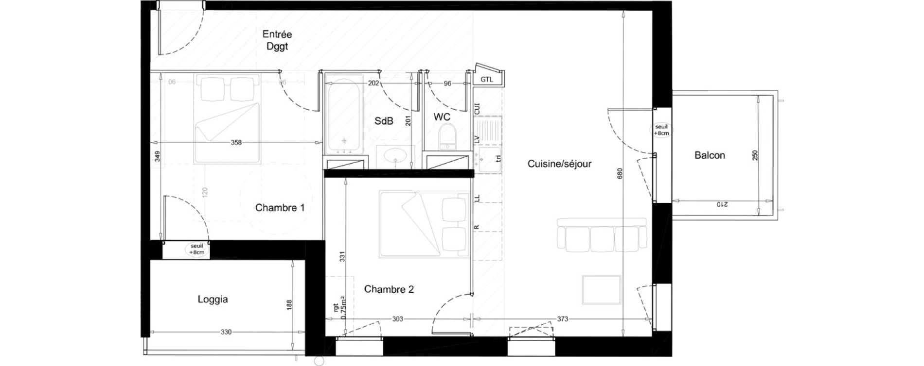 Appartement T3 de 61,40 m2 &agrave; Melun Woodi