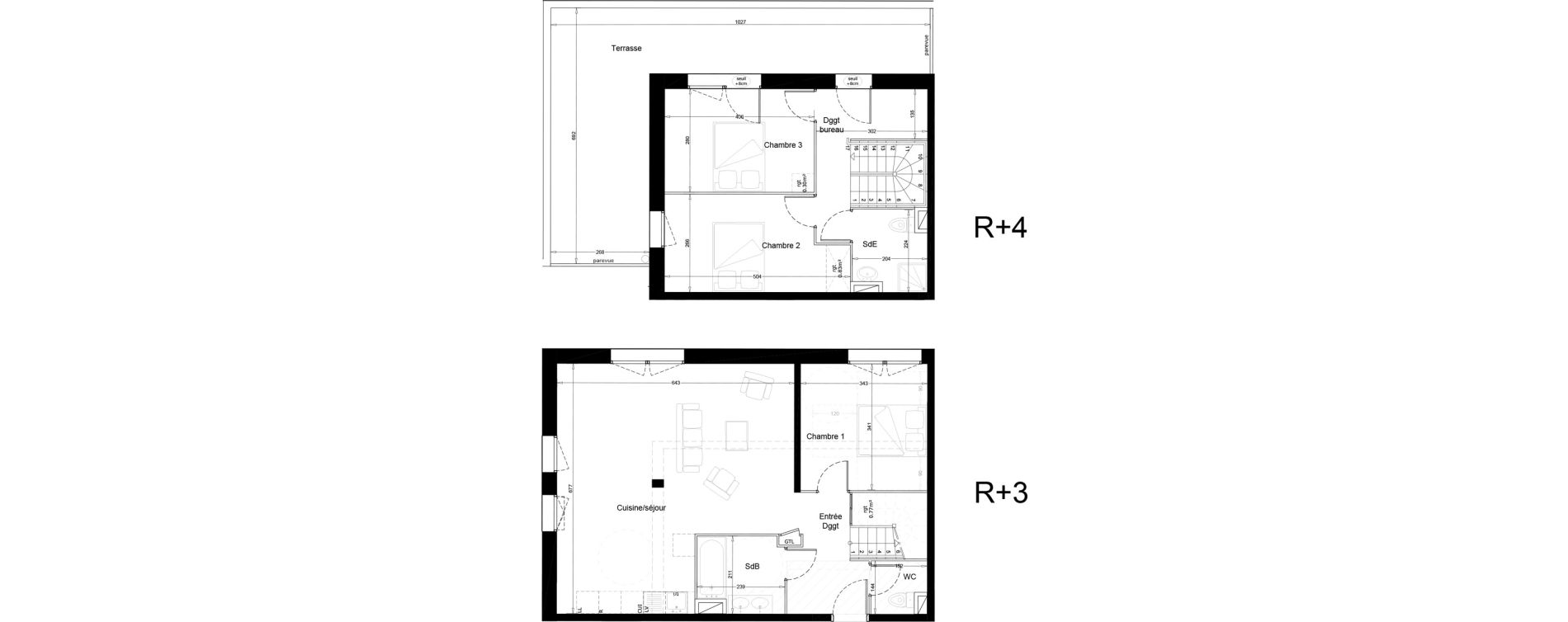 Duplex T4 de 97,40 m2 &agrave; Melun Woodi