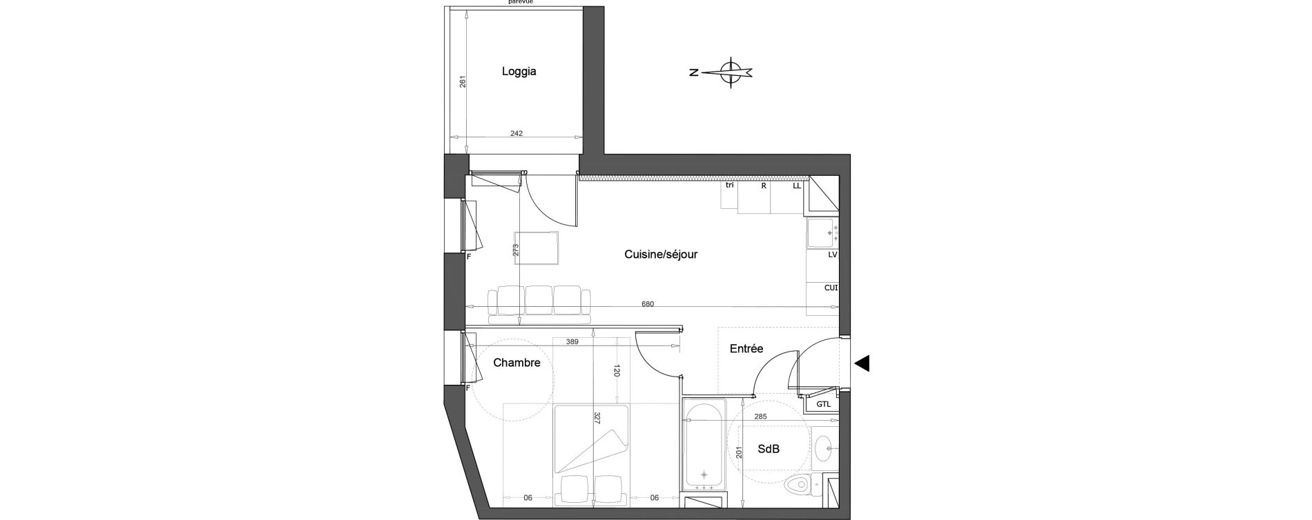 Appartement T2 de 38,80 m2 &agrave; Melun Woodi