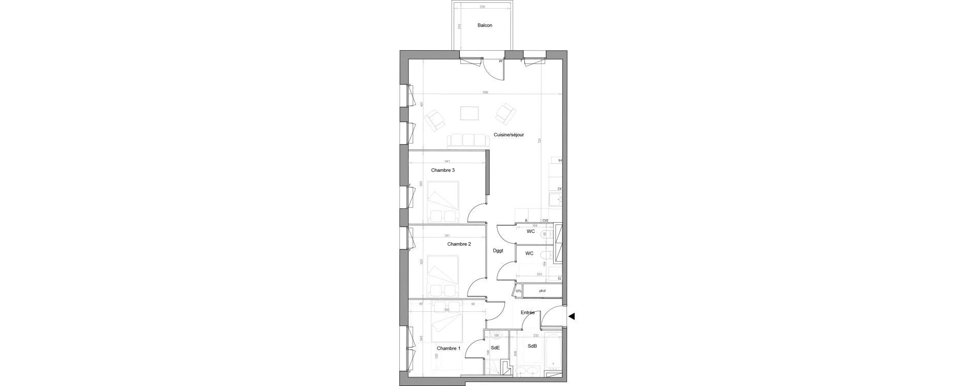 Appartement T4 de 91,59 m2 &agrave; Melun Woodi
