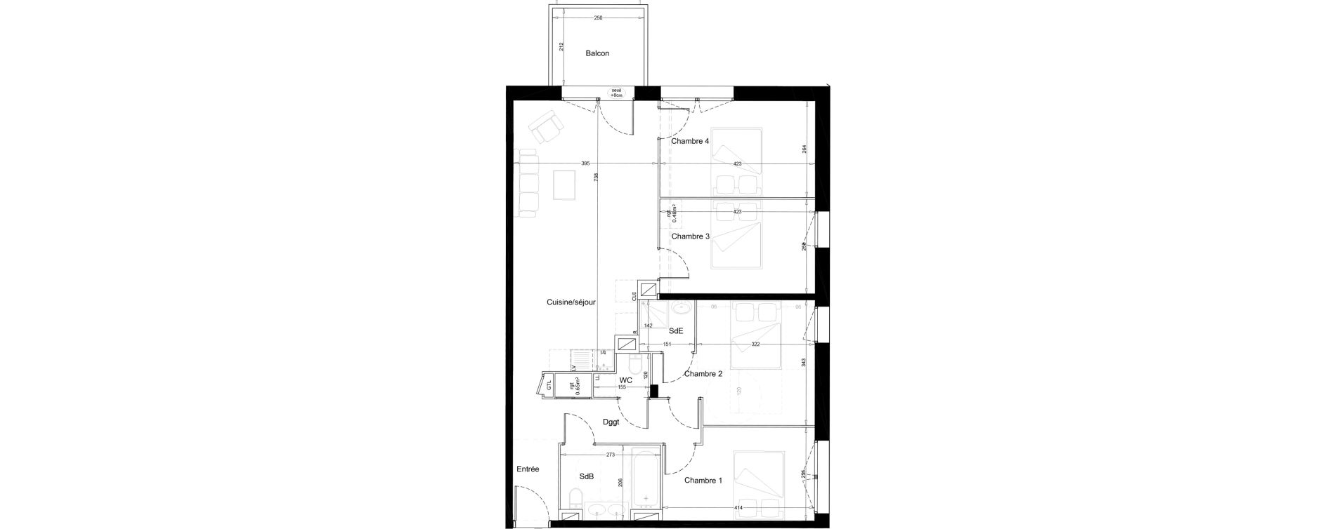 Appartement T4 de 90,60 m2 &agrave; Melun Woodi