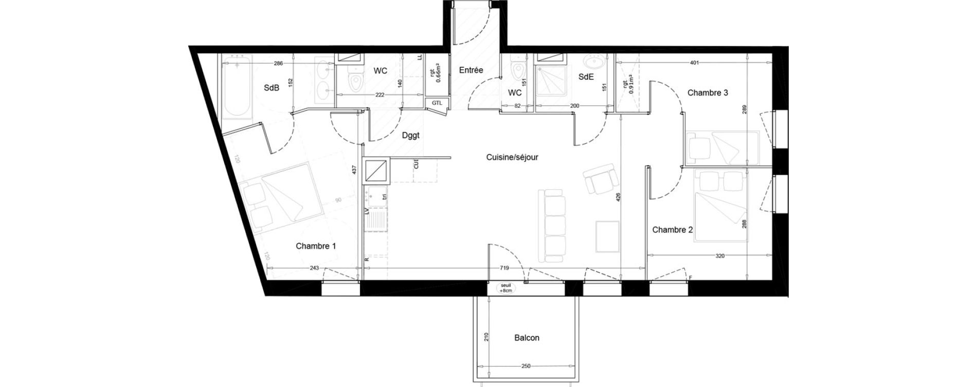 Appartement T4 de 78,30 m2 &agrave; Melun Woodi