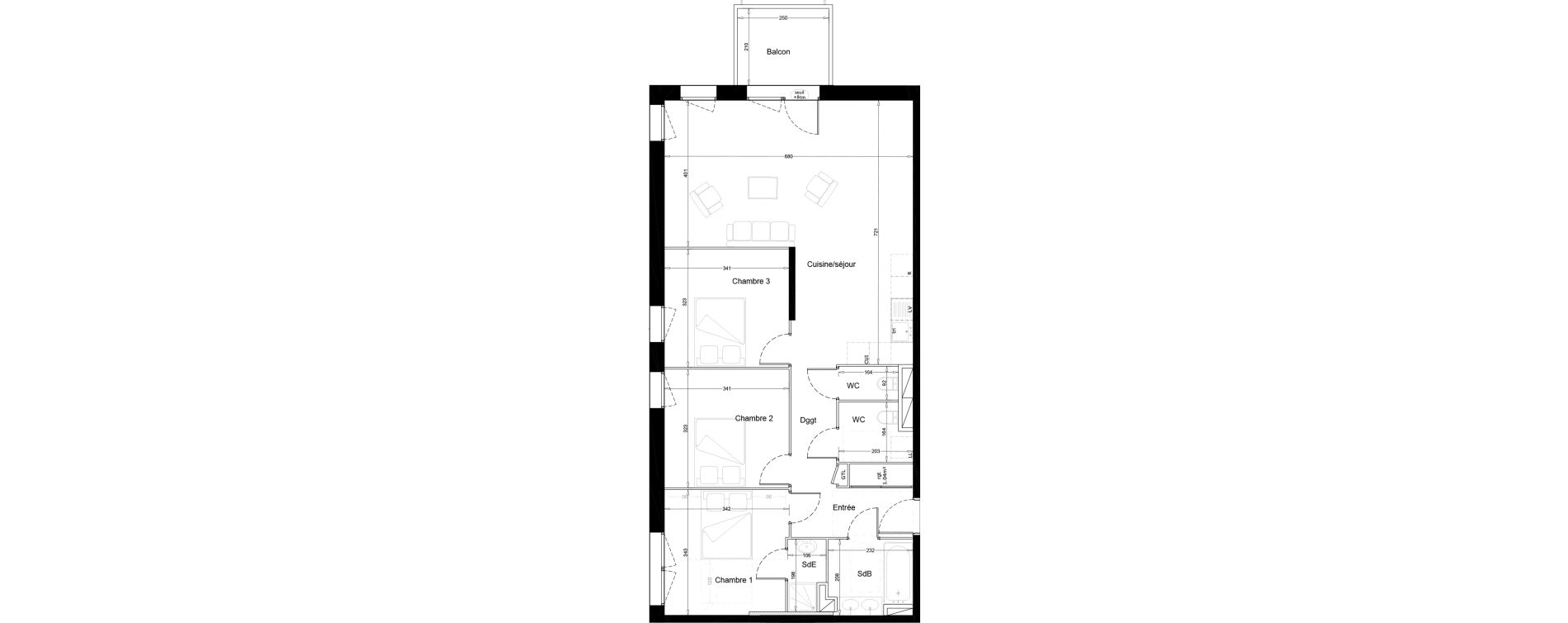 Appartement T4 de 91,80 m2 &agrave; Melun Woodi