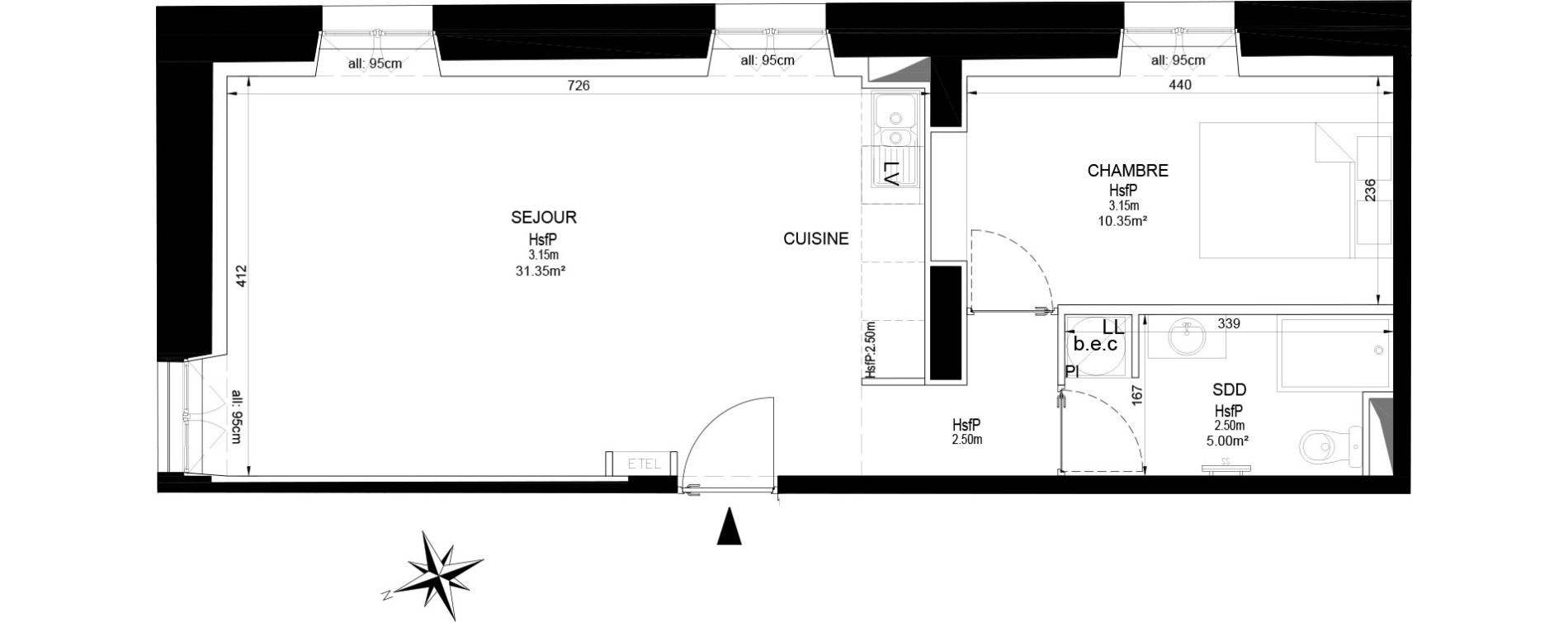 Appartement T2 de 46,70 m2 &agrave; Melun Centre