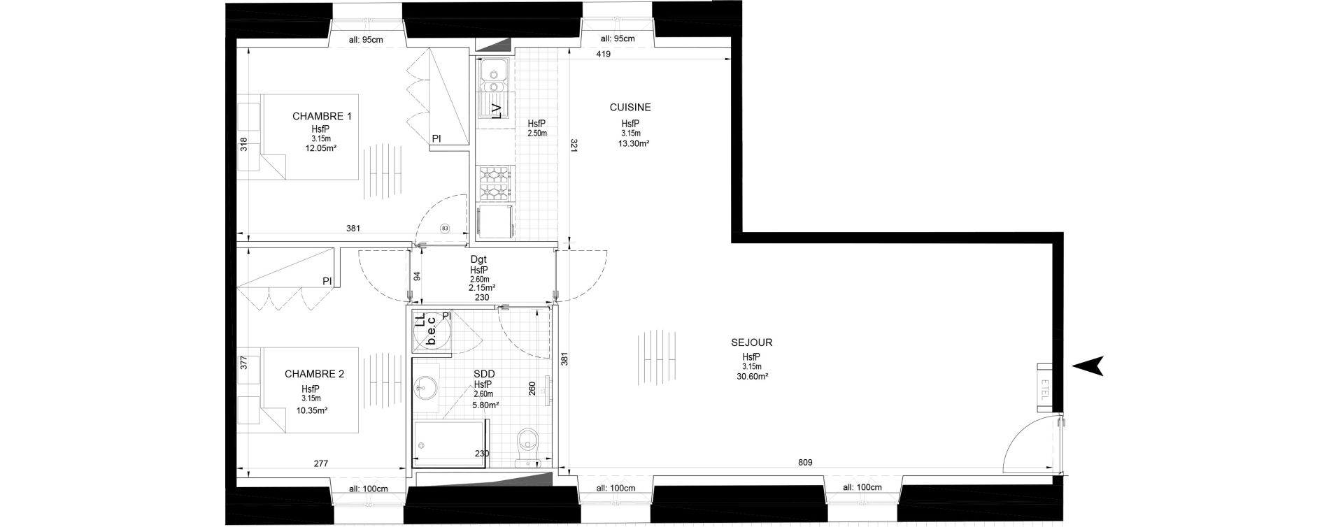 Appartement T3 de 74,25 m2 &agrave; Melun Centre