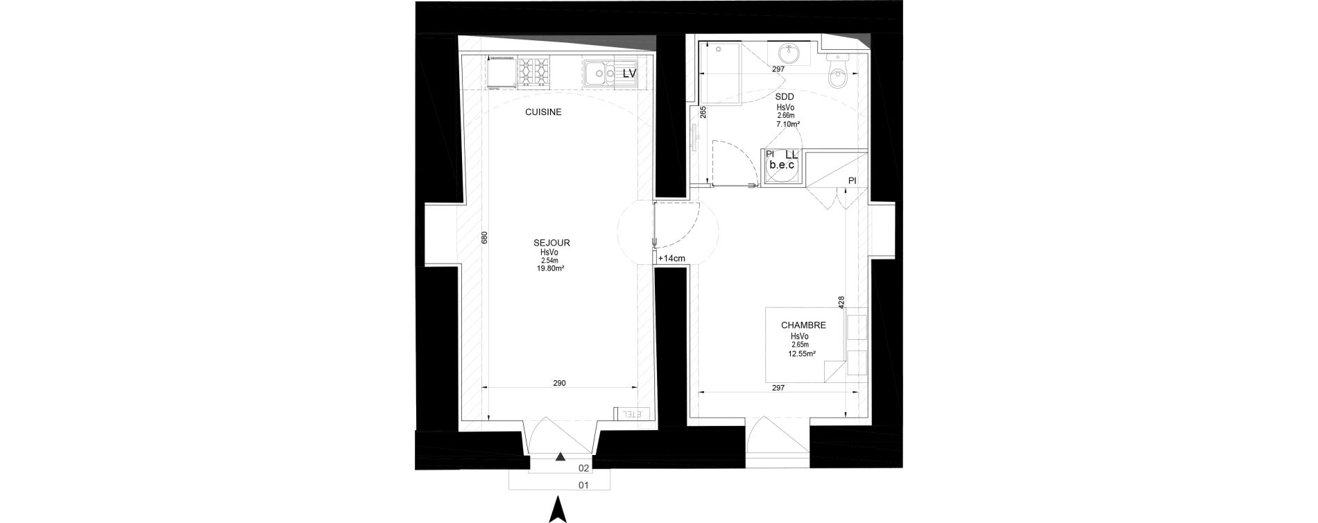 Appartement T2 de 39,45 m2 &agrave; Melun Centre