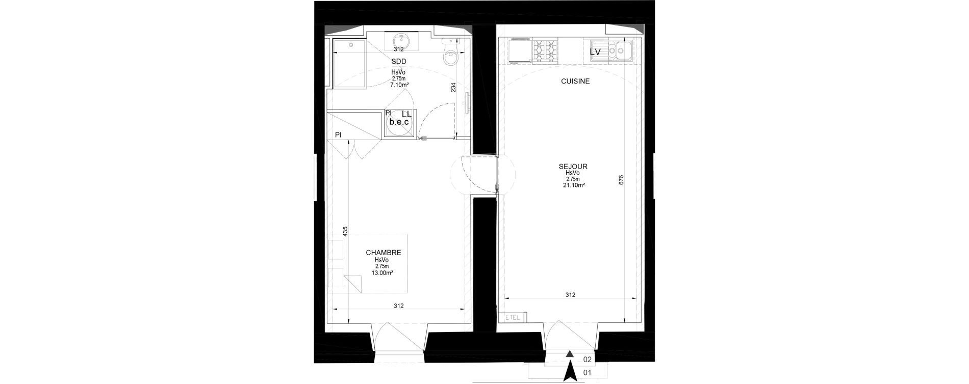 Appartement T2 de 41,20 m2 &agrave; Melun Centre