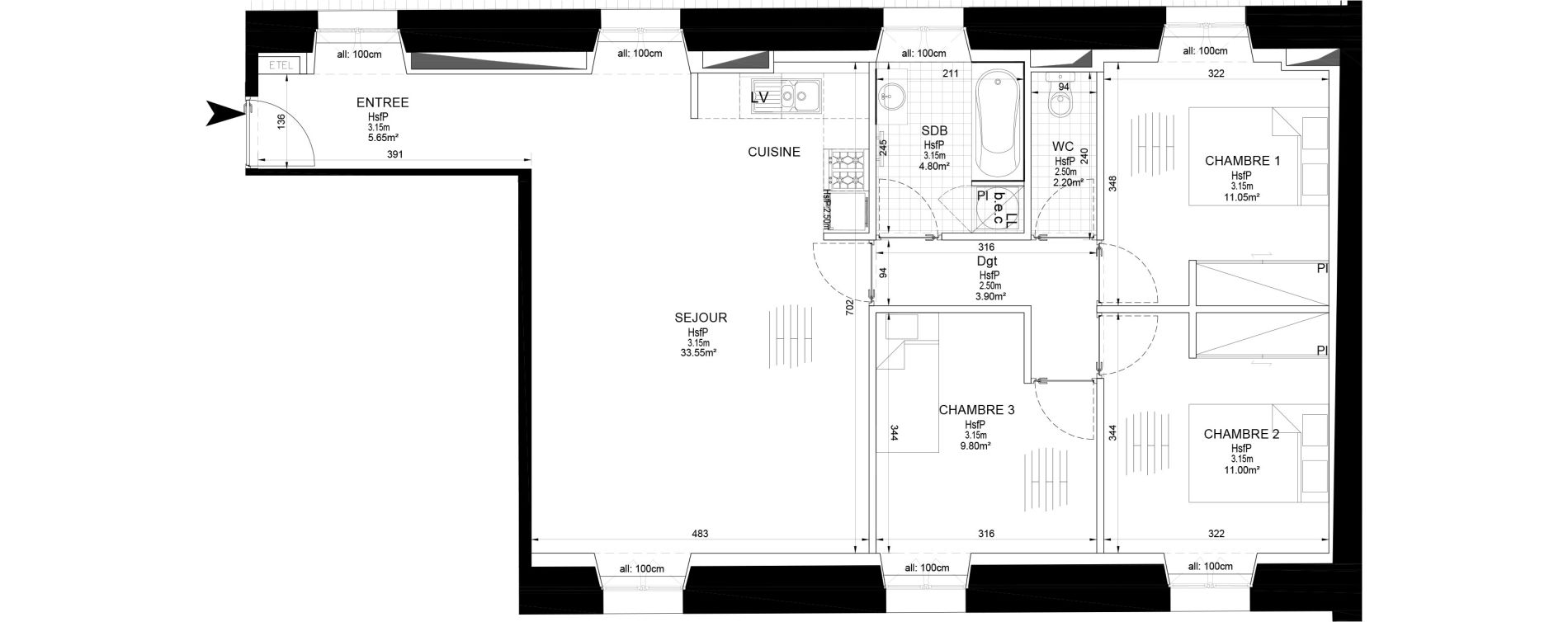 Appartement T4 de 81,95 m2 &agrave; Melun Centre