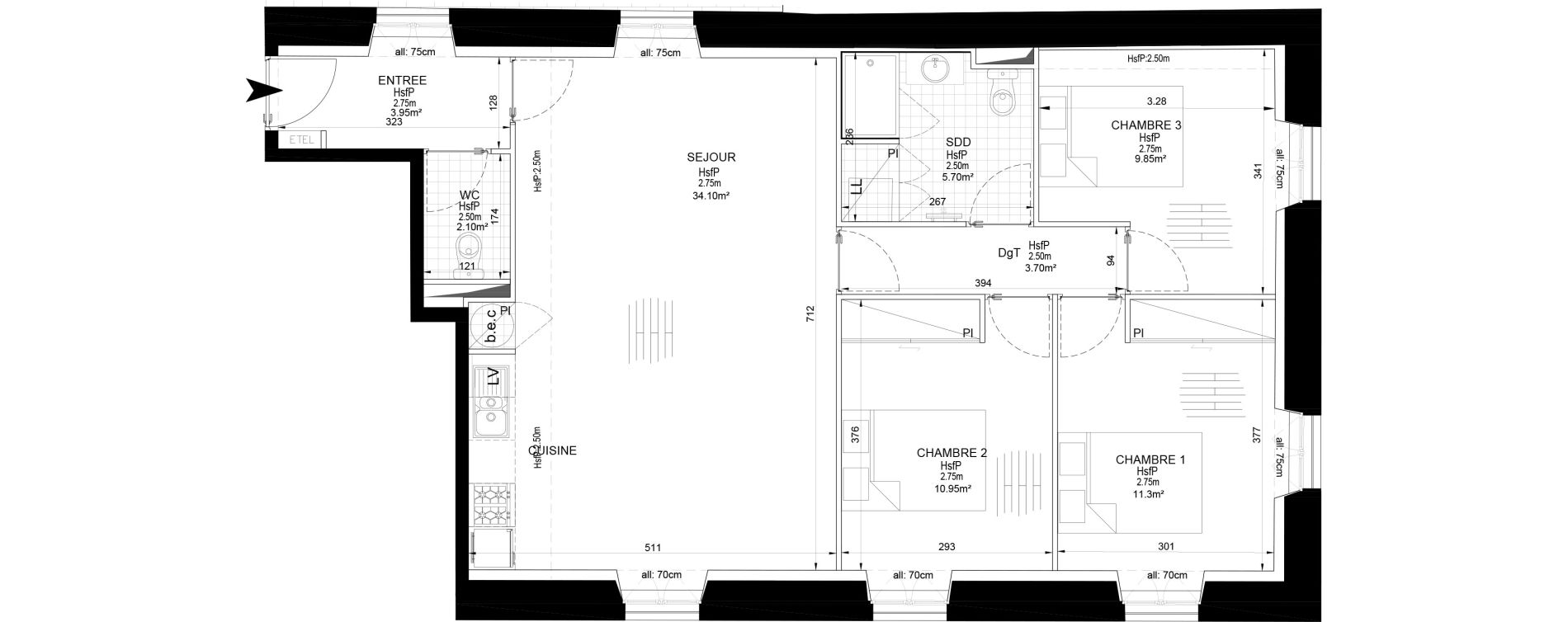 Appartement T4 de 81,65 m2 &agrave; Melun Centre