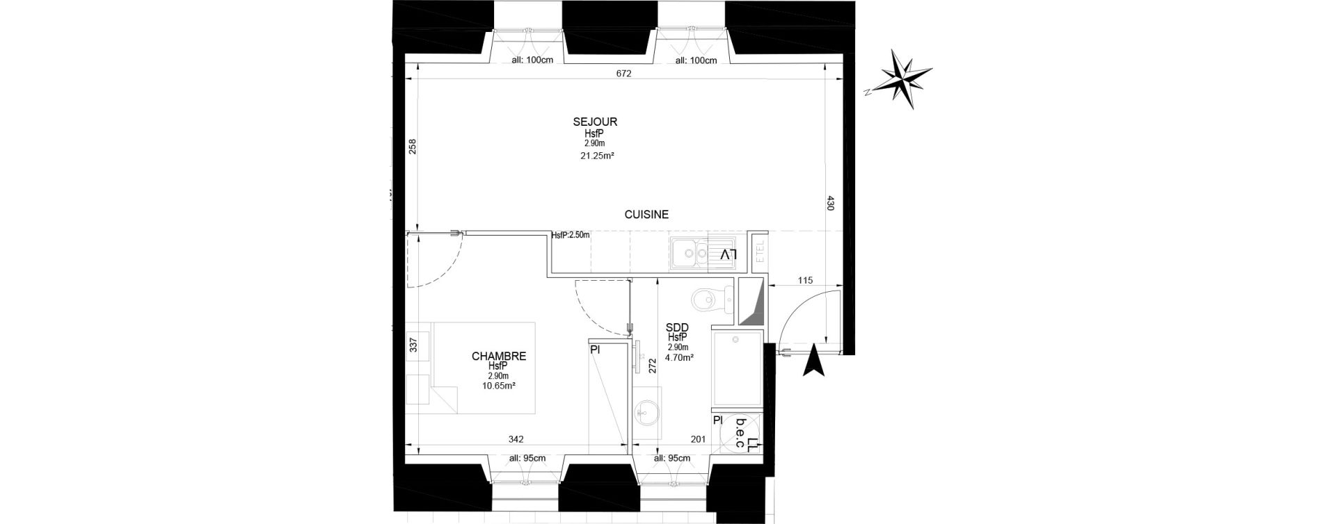 Appartement T2 de 36,60 m2 &agrave; Melun Centre