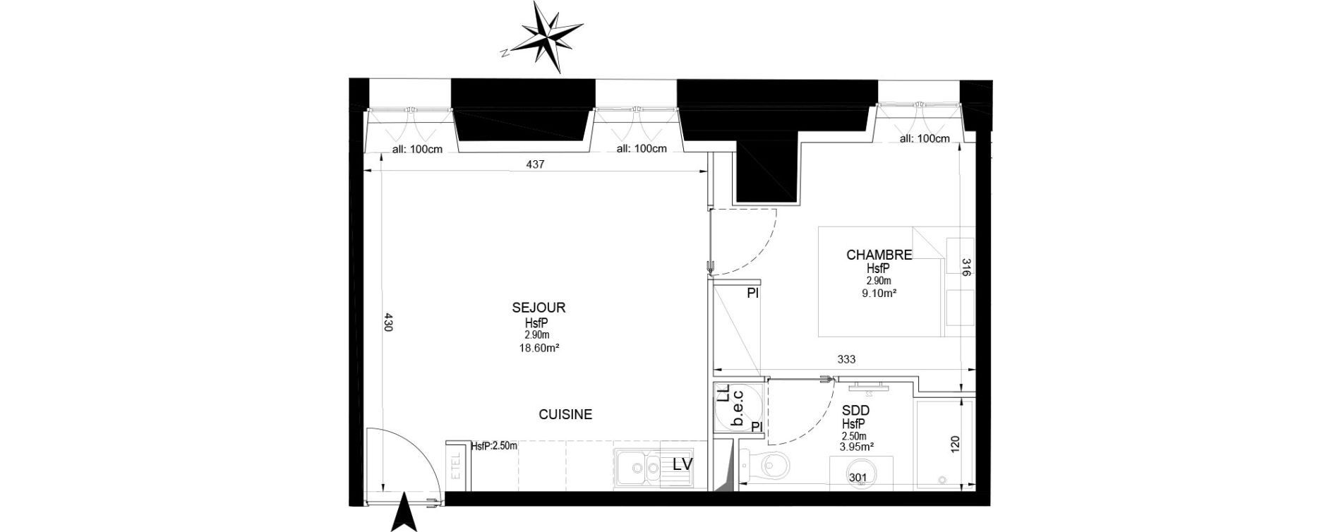 Appartement T2 de 31,65 m2 &agrave; Melun Centre