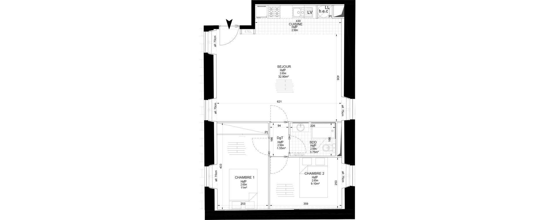 Appartement T3 de 58,30 m2 &agrave; Melun Centre