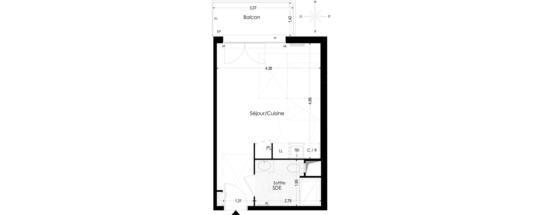 Appartement T1 de 29,14 m2 &agrave; Melun Woodi