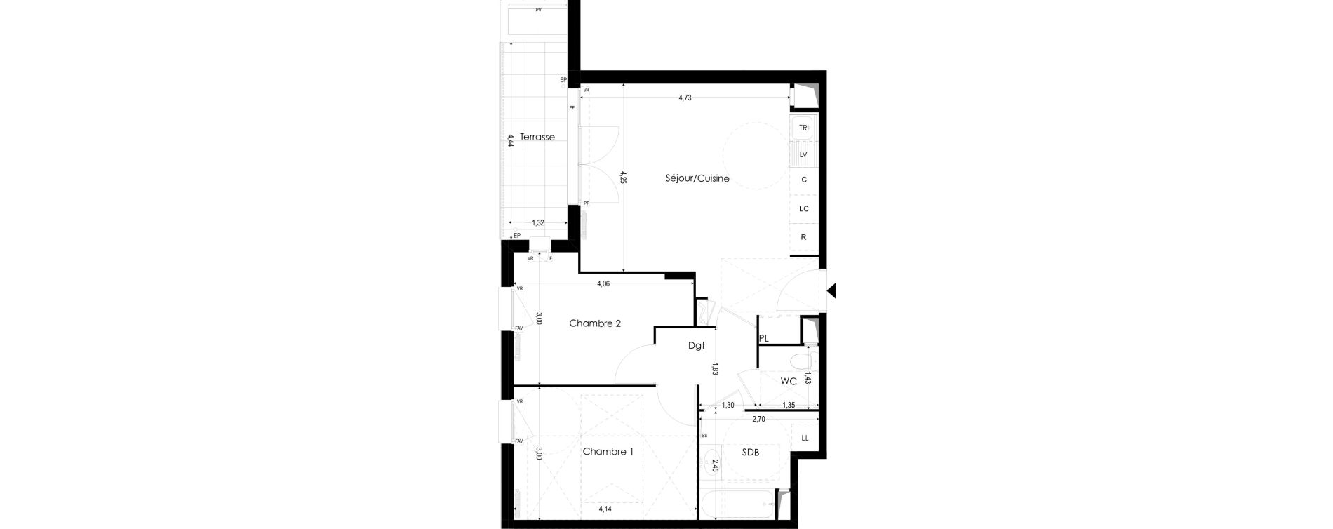 Appartement T3 de 58,89 m2 &agrave; Melun Woodi