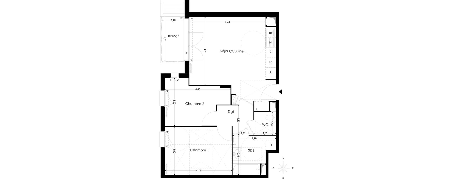 Appartement T3 de 58,85 m2 &agrave; Melun Woodi