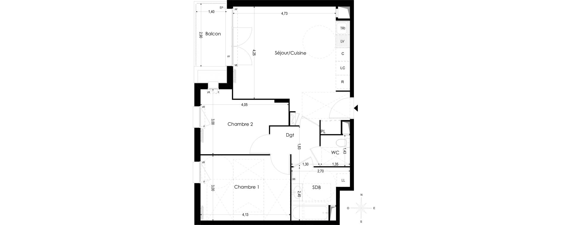 Appartement T3 de 58,85 m2 &agrave; Melun Woodi
