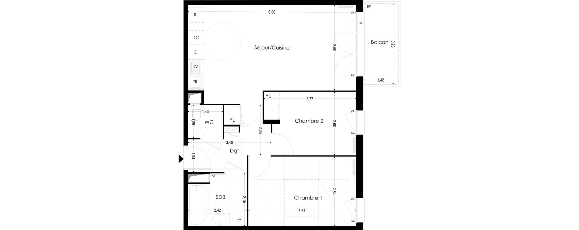 Appartement T3 de 60,01 m2 &agrave; Melun Woodi