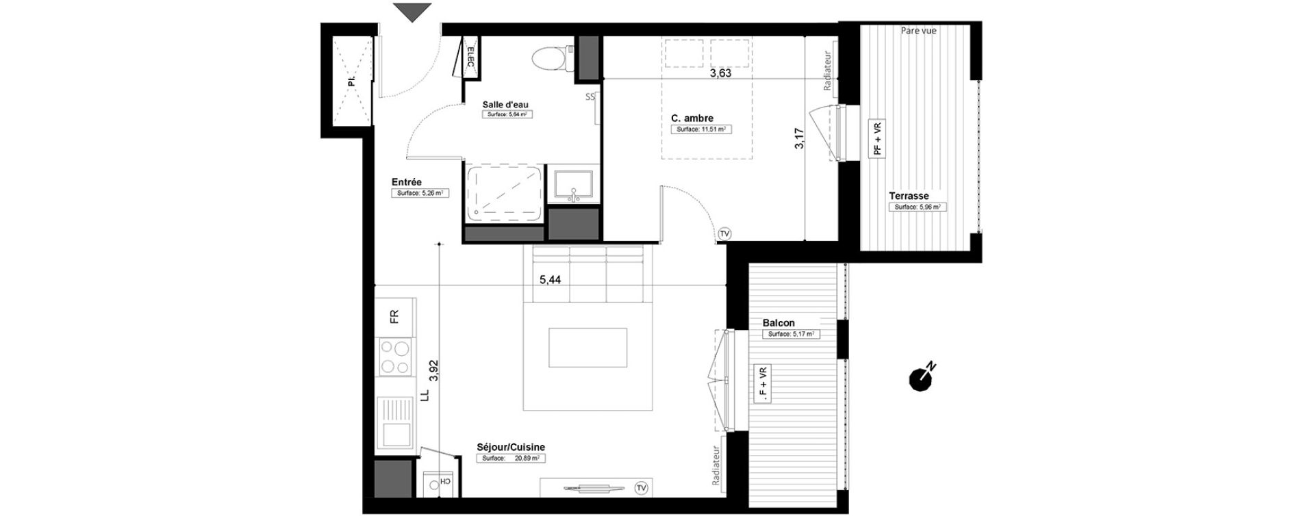 Appartement T2 de 43,29 m2 &agrave; Melun Centre