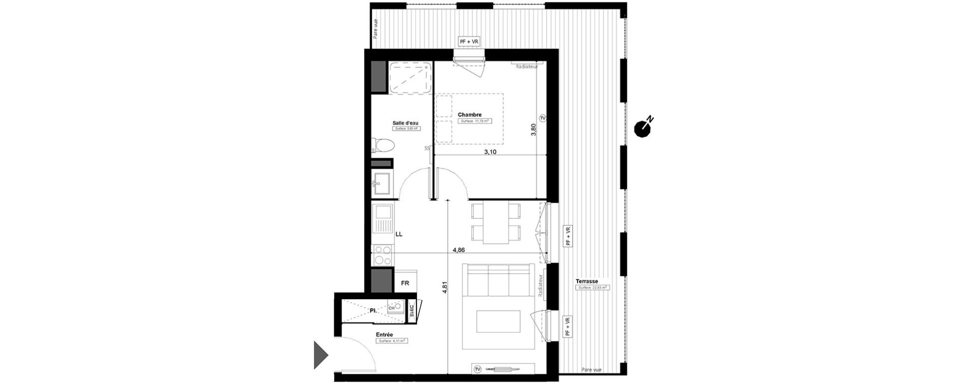 Appartement T2 de 41,76 m2 &agrave; Melun Centre
