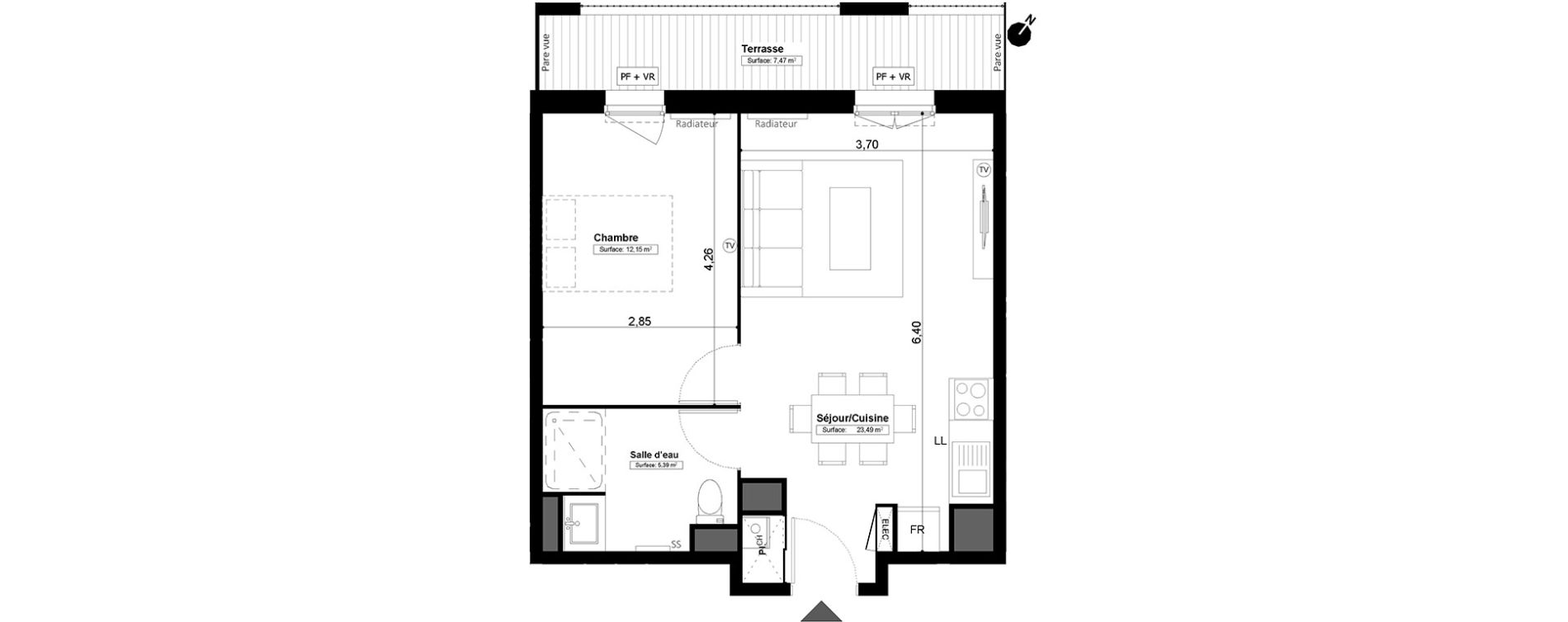 Appartement T2 de 41,02 m2 &agrave; Melun Centre