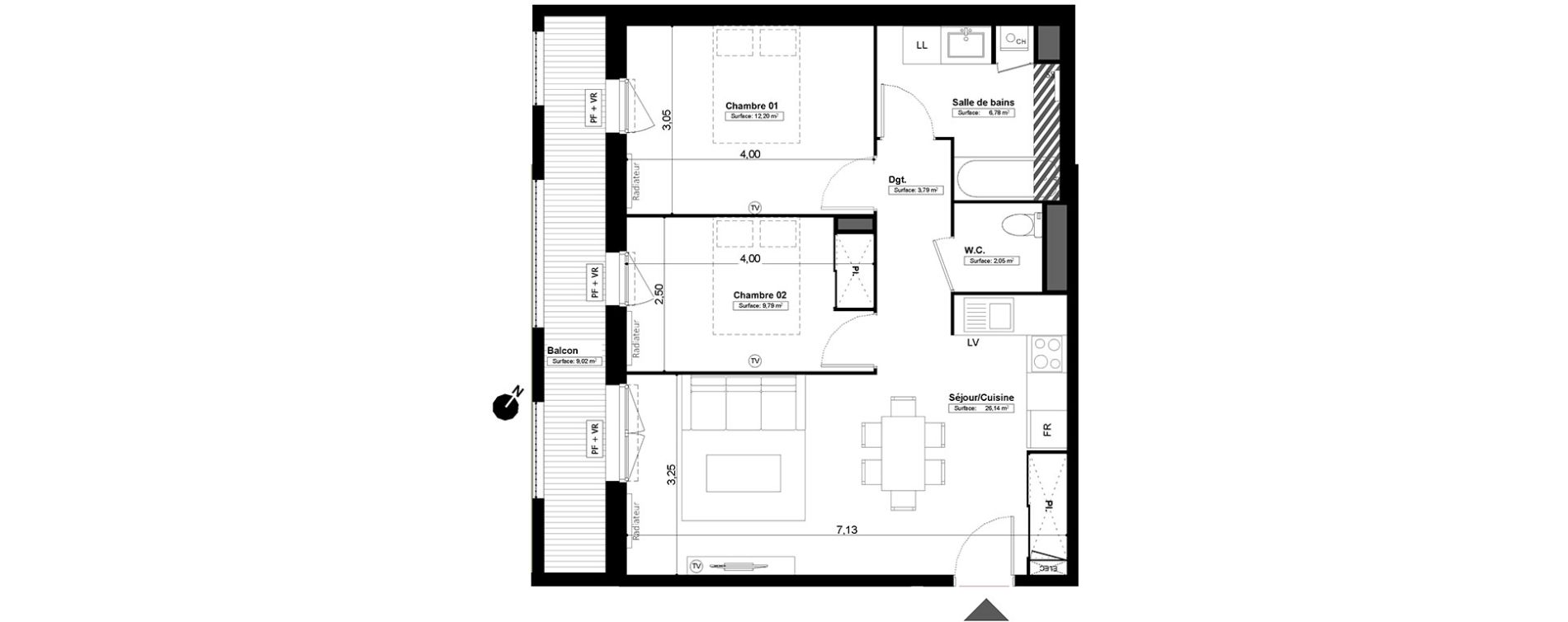 Appartement T3 de 60,75 m2 &agrave; Melun Centre