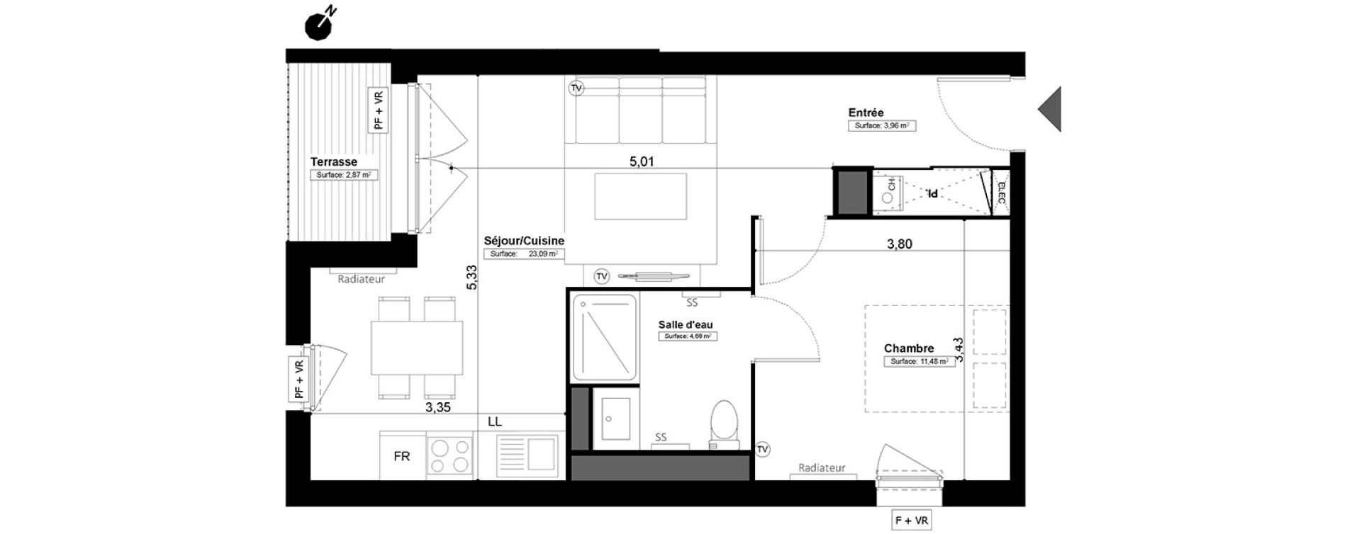 Appartement T2 de 43,21 m2 &agrave; Melun Centre