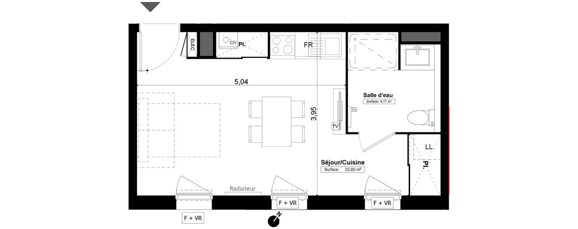 Appartement T1 de 27,56 m2 &agrave; Melun Centre
